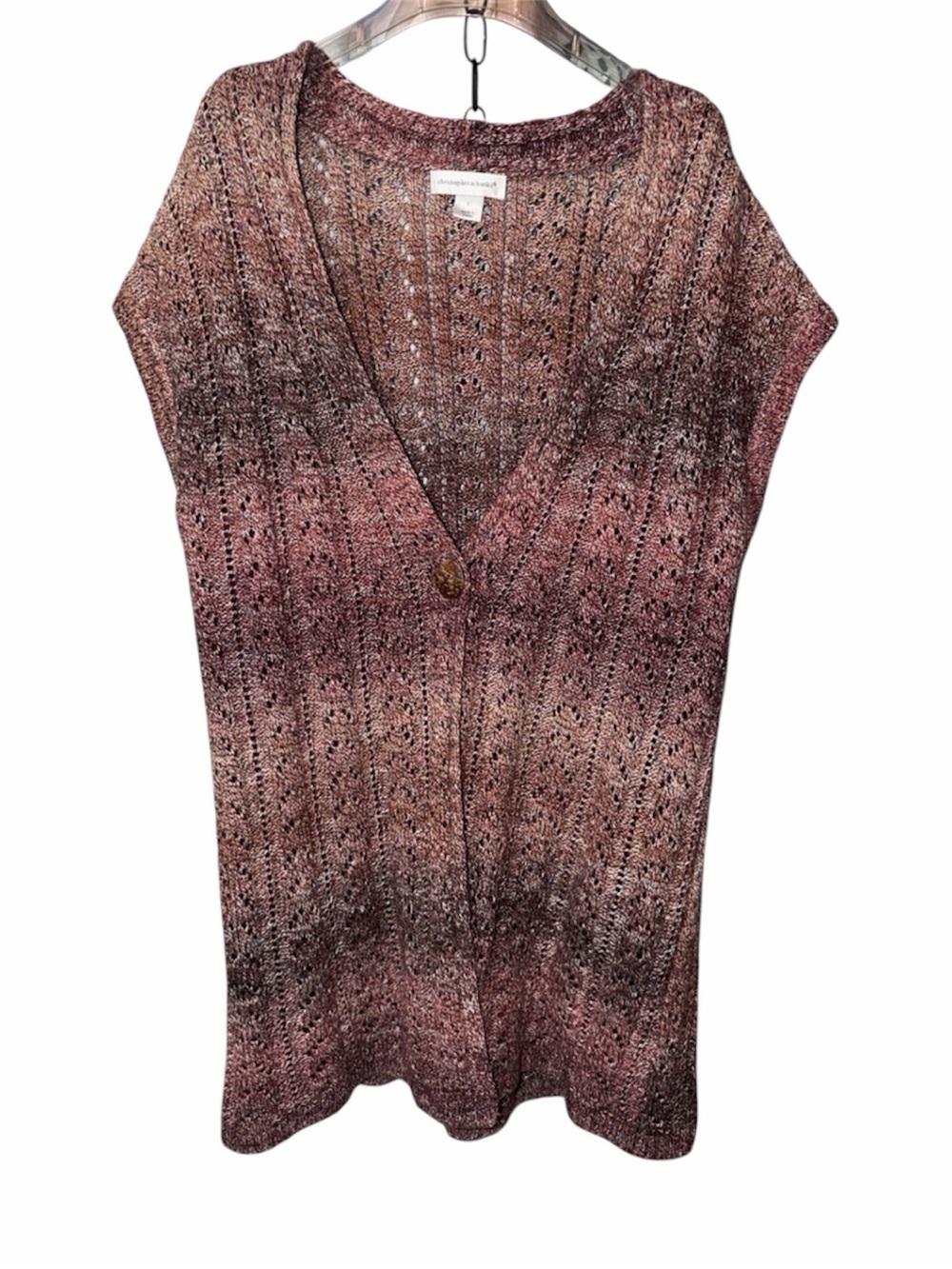 Christopher & Banks Brown Ombre Pointelle V-Neck Sweater Vest